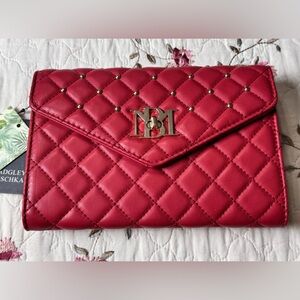 Badgley Mischka Quilted Red Crossbody Clutch Bag